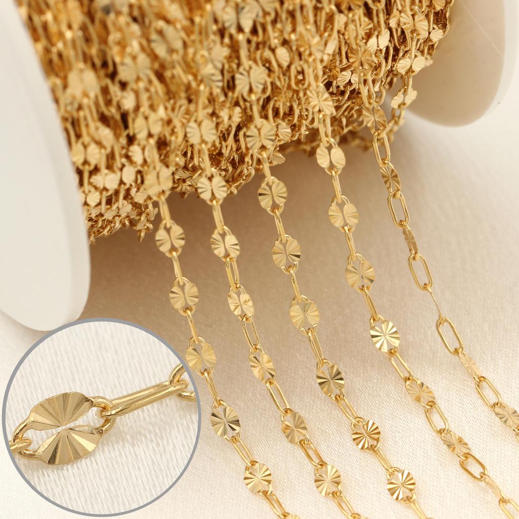 2025 Neu 14 Karat Vergoldet Funkelnde Lippenkette Permanente Gliederkette Rolle für Halskette Armband DIY Schmuckherstellung Zubehör Damen