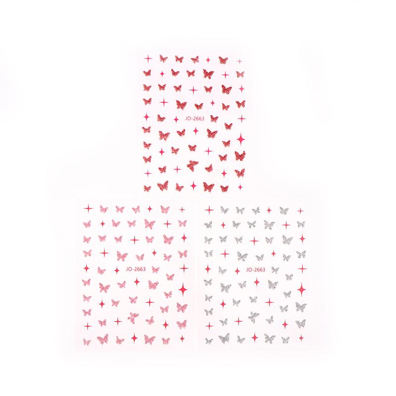 Pink Butterfly Butterfly Bow Nail Stickers Shiny Laser 3D Butterflies Nail Decals Adhesive Butterfly