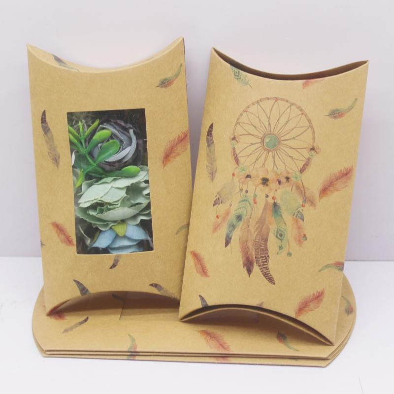 New 17.5x11x3.7 Cm Big Diy Handmade Pillow Box with Window Marbling Print Gift Package Box White Flower Style Jewerly Box