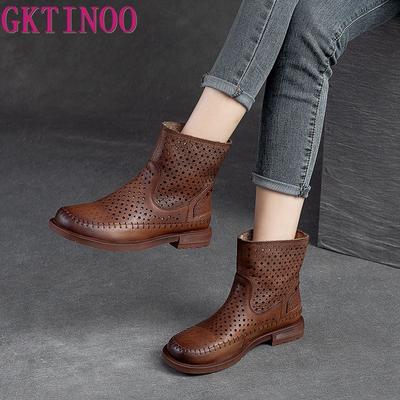 GKTINOO 2025 Frühling Sommer 100% Echtes Leder Stiefel Atmungsaktive Aushöhlungen Stiefel Flach Weich Slipper Bequeme Schuhe Damen