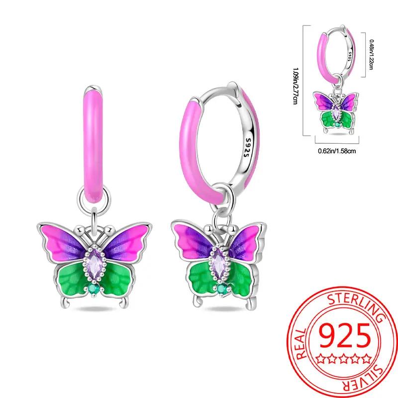 Pink Series Romantic Flower Butterfly Unicorn Tulip Geometry 925 Silver Earrings Boutique Fine Jewelry Gifts for Women