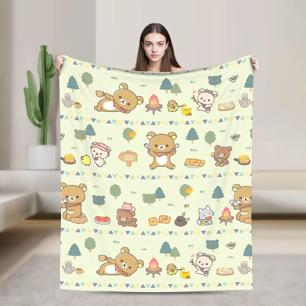 Rilakkuma Korilakkuma Cute Bear Flannel Blankets Kiiroitori Cartoon Funny Throw Blanket for Home 125*100cm Lightweight