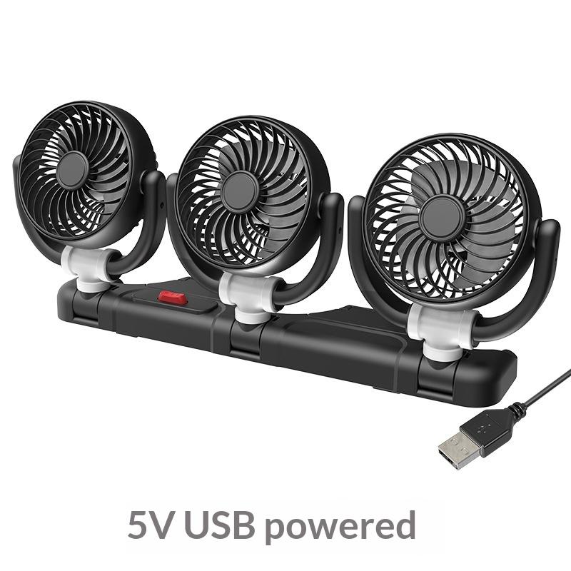 Dual Head Car Fan For Back Seat 3 Speeds Usb Car Rear Headrest Fan For Kids Baby Extender Arm 360°Rotatable Air Cooling Fan