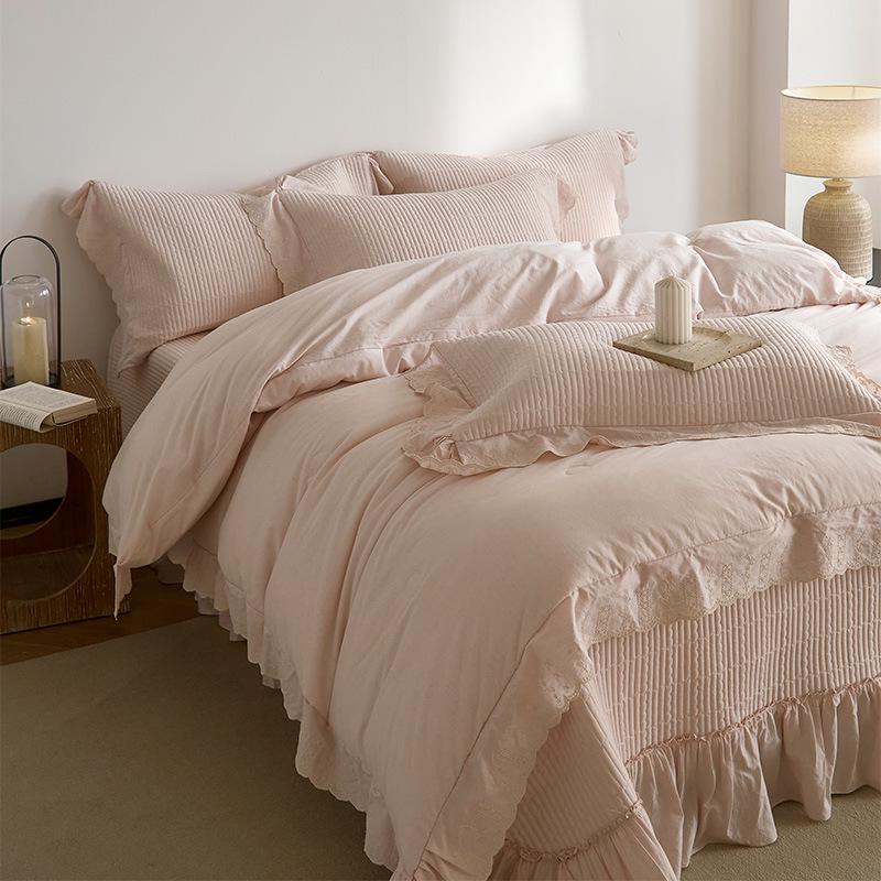 French Retro Four-Piece Cotton Linen Bedspread