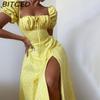 BITCED Women's Dress: Elegant Floral Print Split-Hem Fashionable Resort Strapless Dress