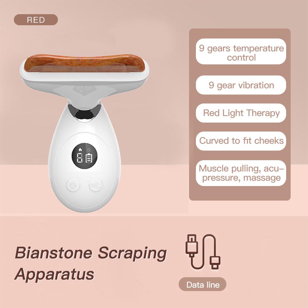 Hot Stone Face Massager Electric Vibration Facial Guasha Board Bianstone Scraping V Face Lifting Rejuvenation Redlight Therapy