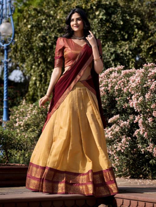 Indian Designer Kanjivaram Lehenga Dupatta Set Wedding Wear Lehenga Choli Dress
