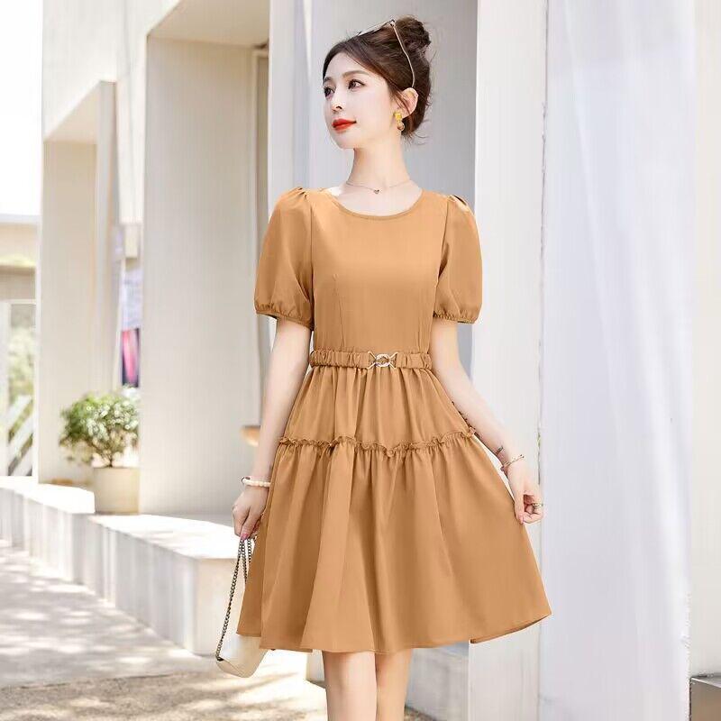 Elegant Super Fairy Puff Sleeve Petite Dress, Summer 2025, Slimming Elastic Waist M (up to 105 lbs) жёлтый
