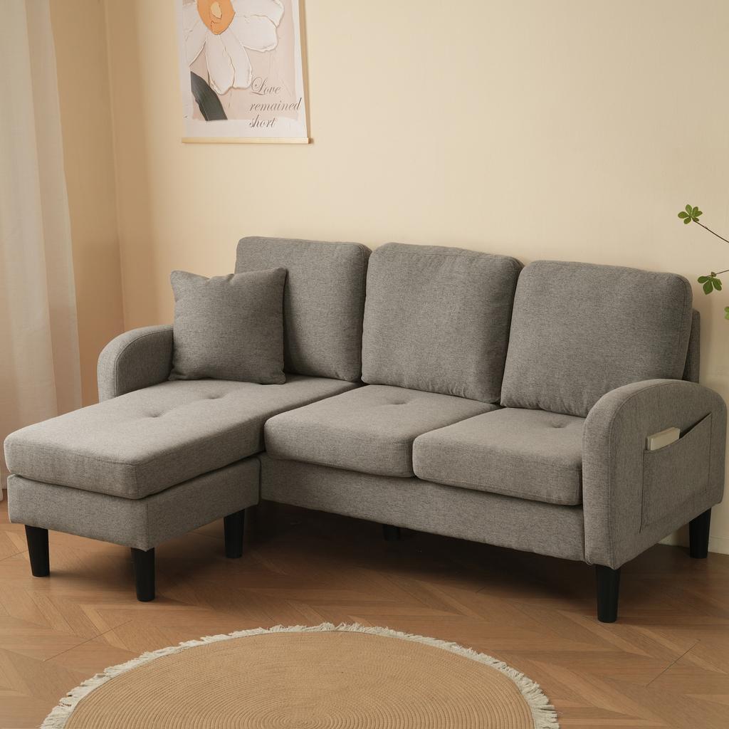 L-förmiges Ecksofa mit Chaiselongue – 3-Sitzer, 166 x 118 x 77 cm, Baumwoll-Leinen-Stoff, Kunststofffüße, modular, Wohnzimmer, Wohnungen und Büros