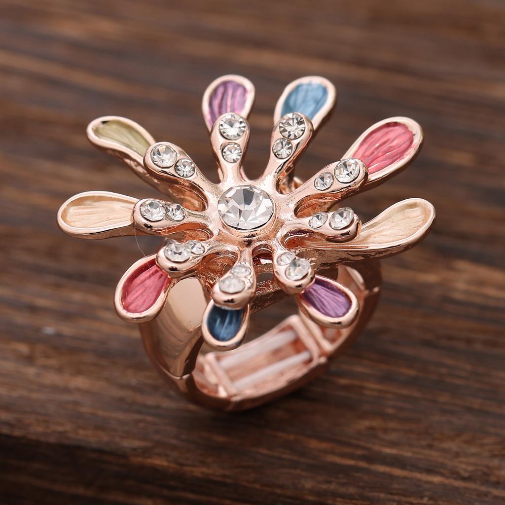Enamel Geometric Flower Elastic Ring, Women's Fashion High-end Rose Alloy Ring