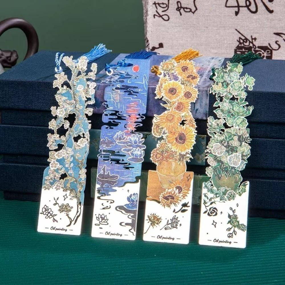 Tassel Pendant Reading Book Clip Sunflower Oil Painting Bookmarks  School Office Supplies