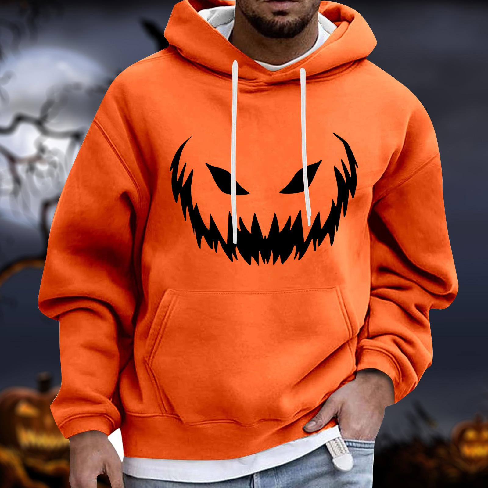 

Мужская толстовка на Хэллоуин, забавная толстовка с лицом тыквы, страшный топ с длинным рукавом M красный