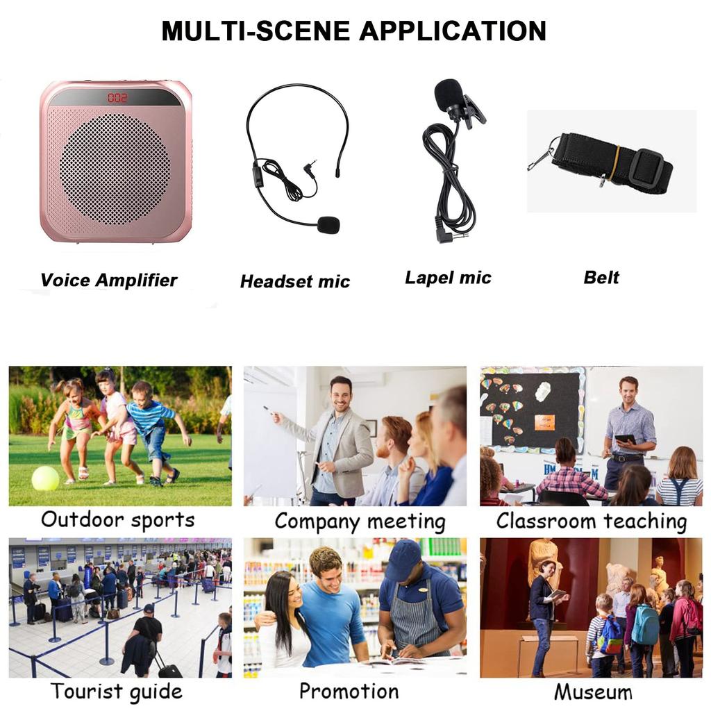 YCWF Teacher Voice Amplifier Portable Microphone Speaker PA System Rechargeable Rose Gold Outdoor Education Meetings Presentations