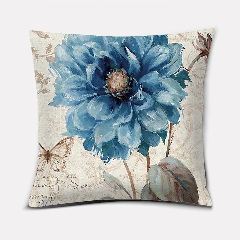 45x45cm Blaue Blume und Vogel Druck Quadratischer Kissenbezug Sofa Büro Heimdeko