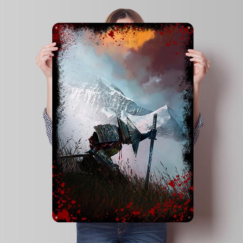 Samurai Pop Art Printed Poster Customized Wall Art Retro Vintage Metal Tin Signs for Home Office Decor Mancave Decoration Gaming