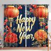 2pcs Happy New Year To You Polyester Fiber Pole  Curtains   Shade and Privacy Protection   Suitable for Decorating Various Rooms