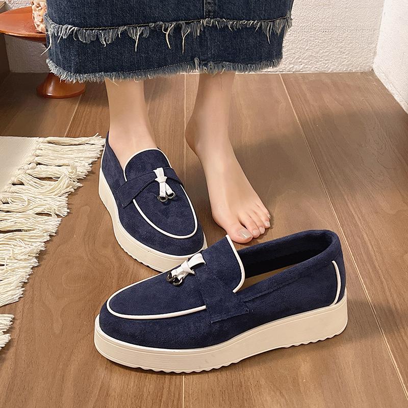 Mocassini da Donna in Pelle Scamosciata Nuova Tendenza Primavera Autunno Scarpe Piattaforma Casual Antiscivolo Camminata Mocassino Donna Scarpe Basse