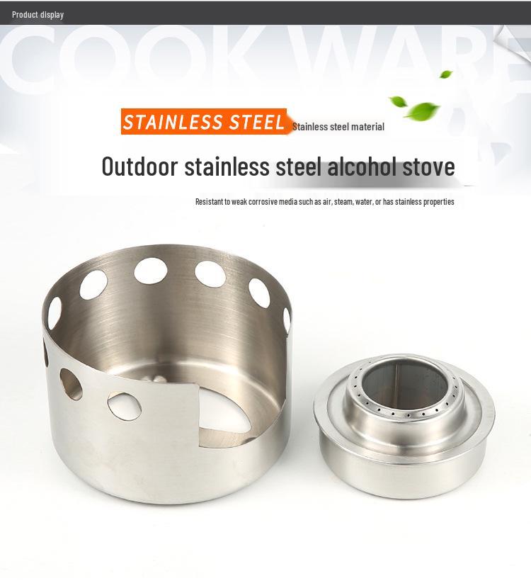 Portable Windproof Stainless Steel Alcohol Stove with Round Windshield for Outdoor Cooking
