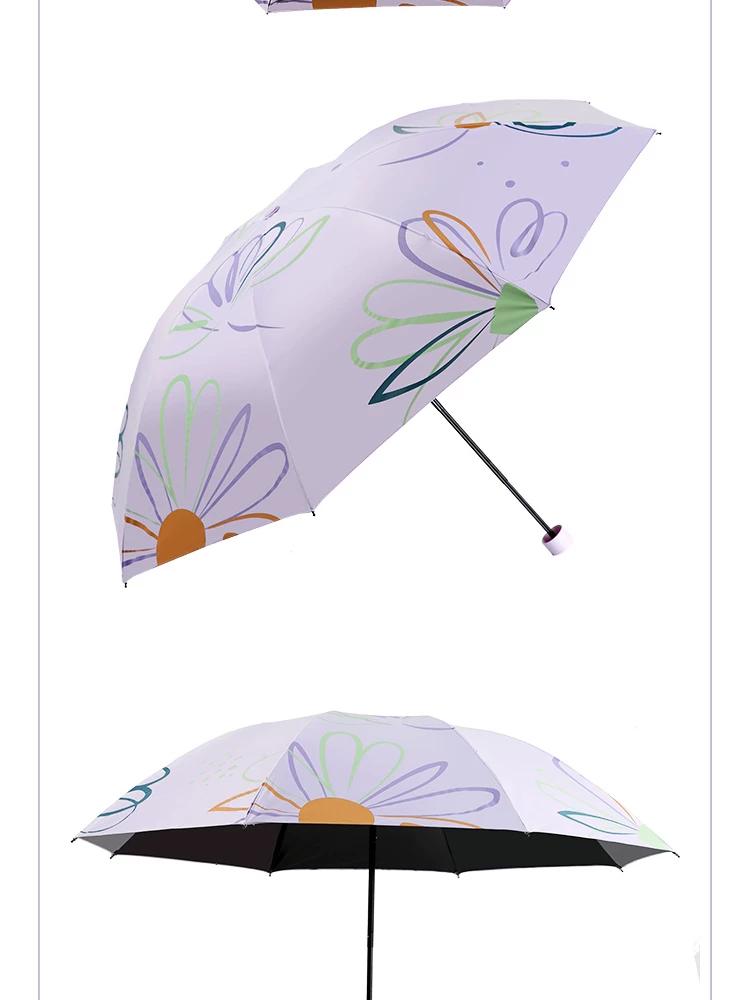 Paradise Umbrella Sun Umbrella UV Protection Female Vinyl Dual-Use Umbrella Sun Umbrella Sunny Umbrella Parasol Triple Folding Umbrella Portable