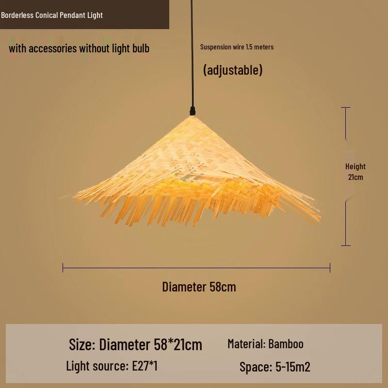 Retro Chinese Bamboo Pendant Light: Nostalgic Straw Hat Design for Hot Pot and Local Cuisine Restaurants