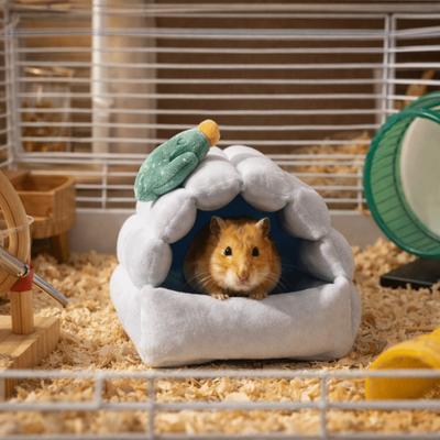 Warm Hamster Cotton Nest Windproof Cartoon Small Pet Sleeping House Strawberry Design Thickened Animal Rest Shelter