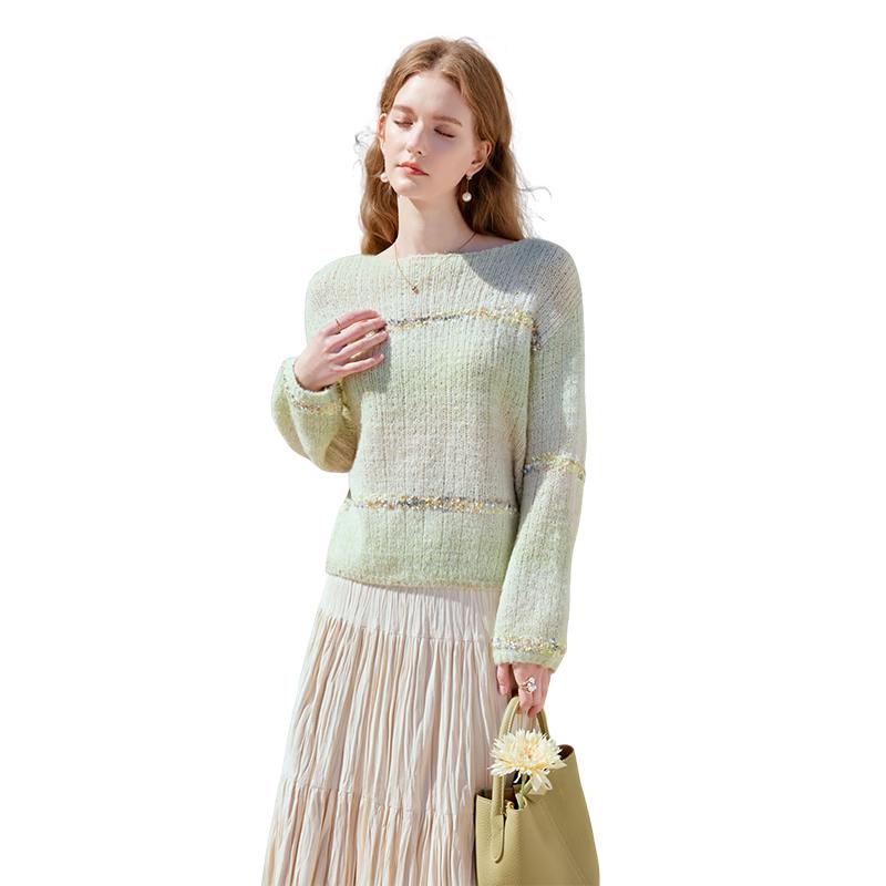 Women s Gradient Green Wool Blend Off-Shoulder Knit Sweater XL