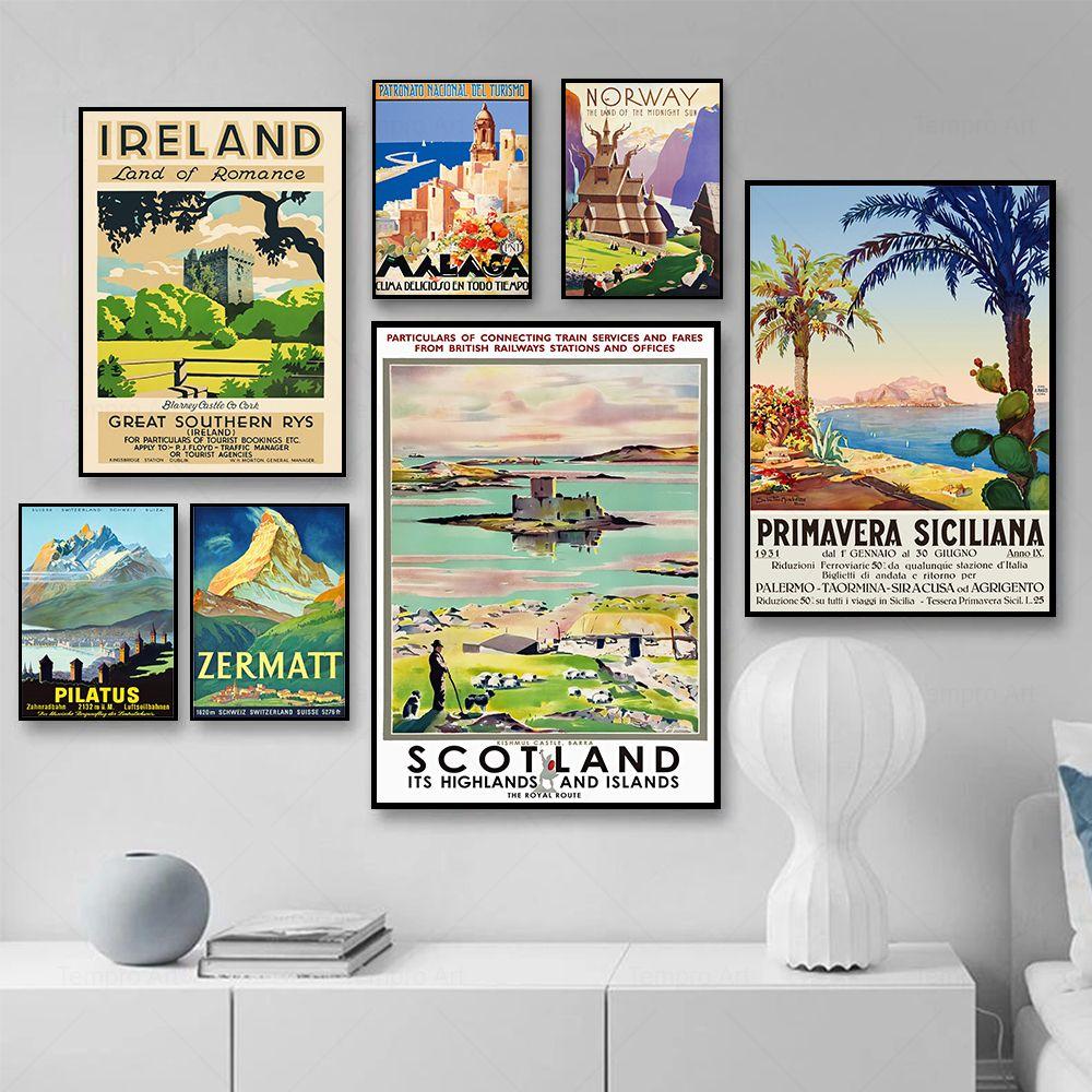 Travel City Landscape Vintage Poster Canada Spain French Italy Wall Art Canvas Painting Nordic Print Picture Living Room Decor