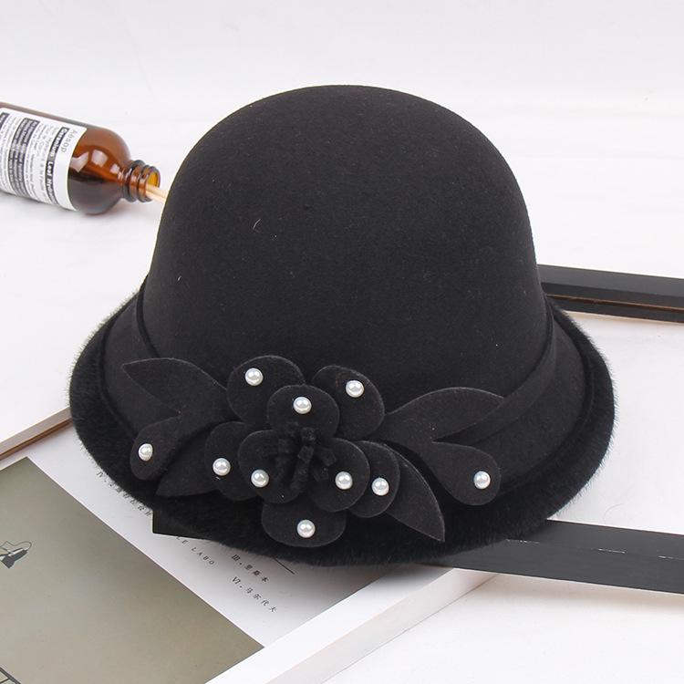 2022 Autumn And Winter Woolen Hat Women'S Casual Wide-Brimmed Top Hat, Flower Dome Fashion Hat