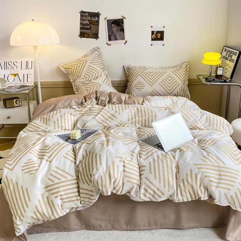 Washed Cotton Bedding Four-piece Set, Quilt Cover, Bed Sheet, Dormitory Three-piece Set