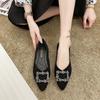 2025 New Korean Version of Foreign Trade Pointed Foot Cover Flat Bottom Fashion Casual Large Size Women's Shallow Mouth Rhinestone Buckle Women'