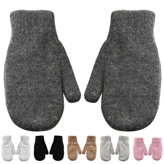 1 Pair Women Mittens Double-layers Cute Stretchy Soft Thickened Cold Resistant Solid Color Autumn Winter Girls Gloves for Riding