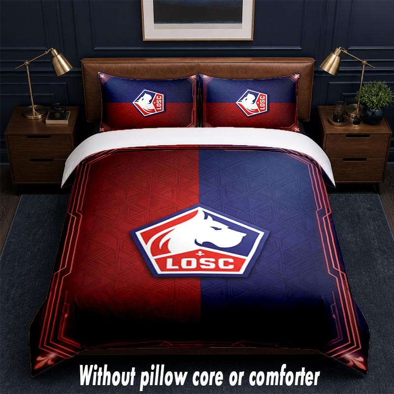 LOSC Lille FC Design Bed Bedding Set 1 Duvet Cover + 2 Pillowcases Soft Breathable Household Bed Linens