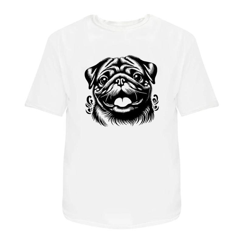 Pug Dog Print Graphic White T-shirt