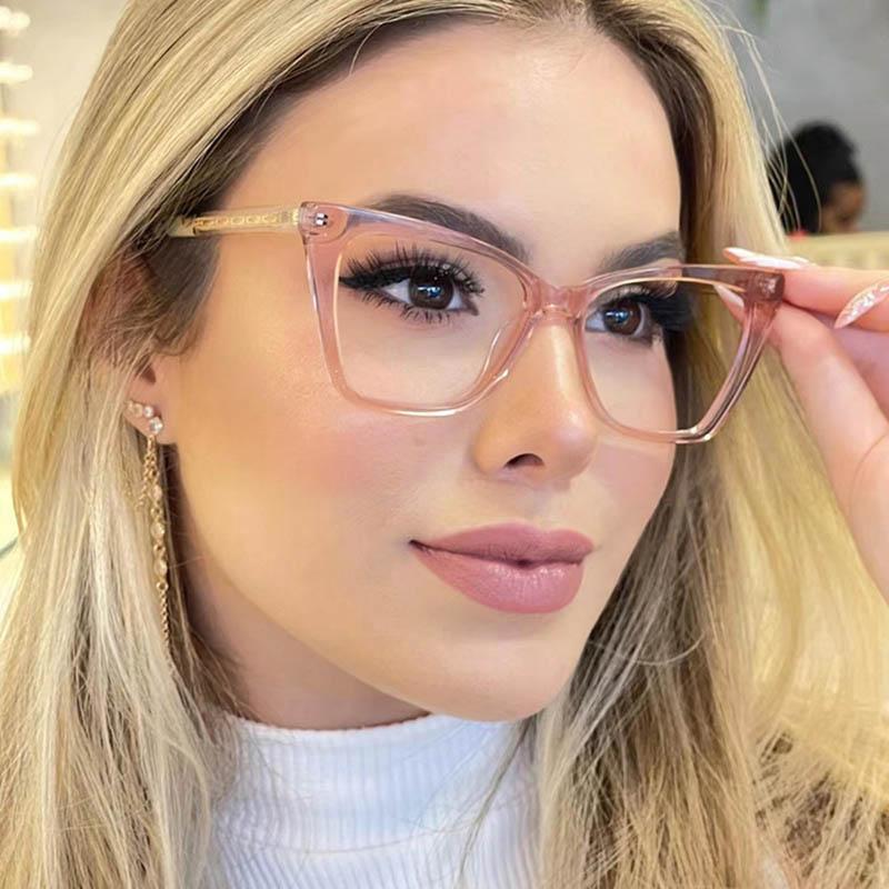 Oversize Cat Eye Square Frame Clear Lens Glasses TR90 Women Myopia Nerd Spectacles -0.5 to -6.0 Degree