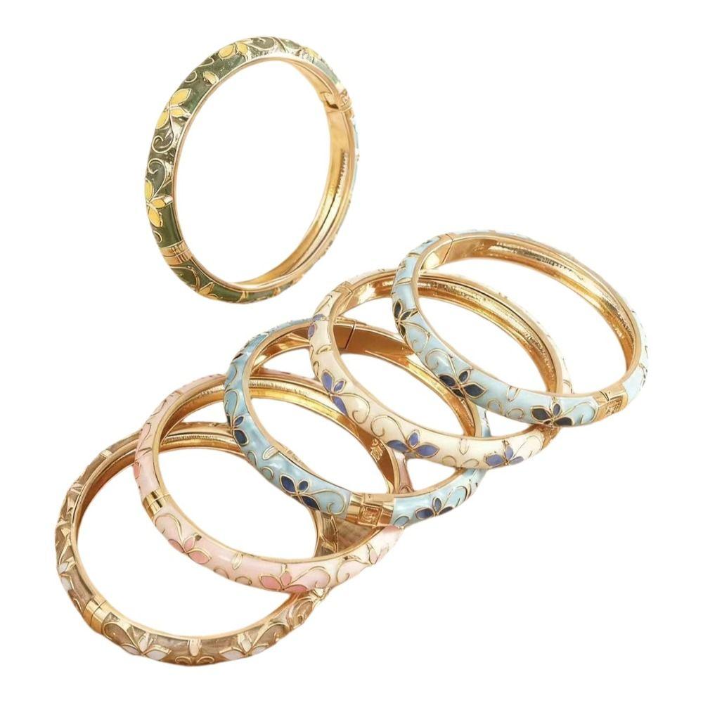 Spring Button Open Cuff Bracelet Colorful Dainty Jewelry Vintage Four-leaf Clover Bangle  for Women