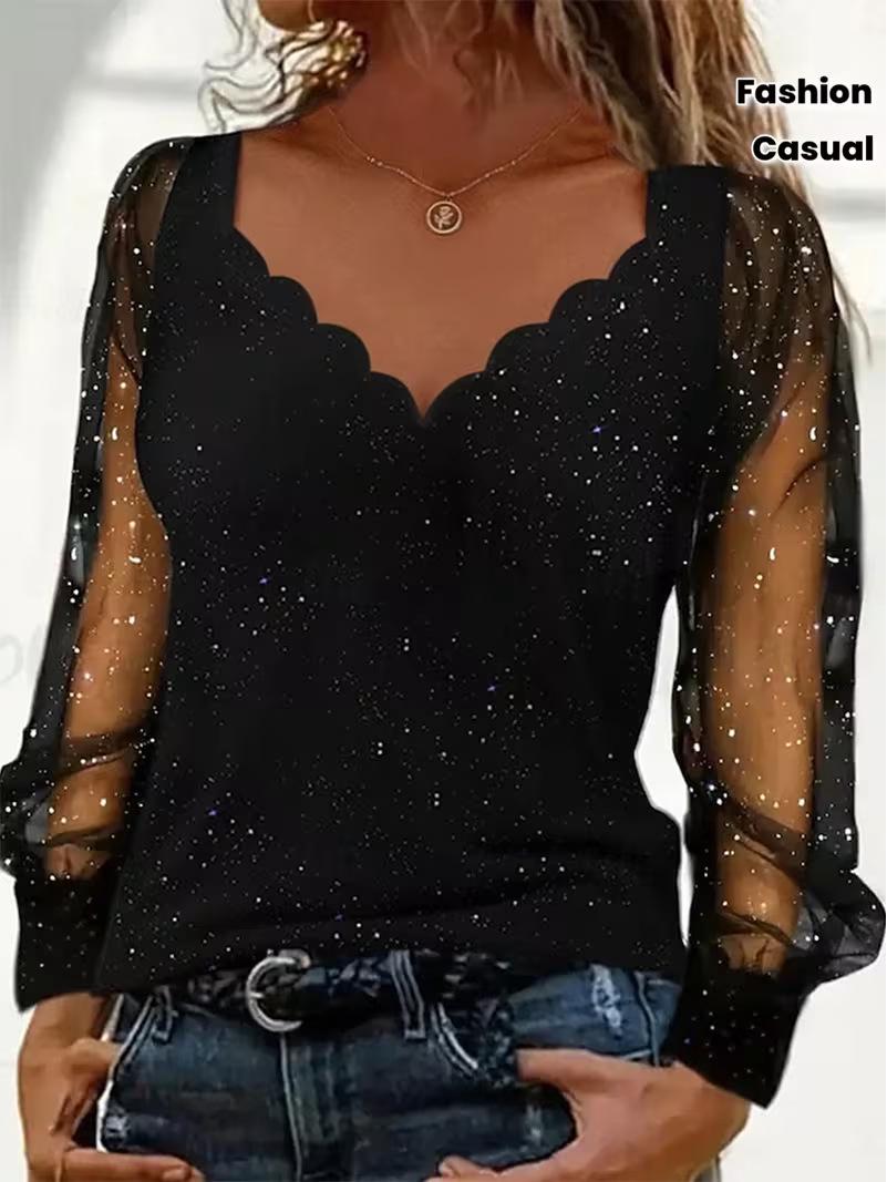 

New Style 2026 V-Neck Long Sleeve Casual Elegant T-Shirt Small