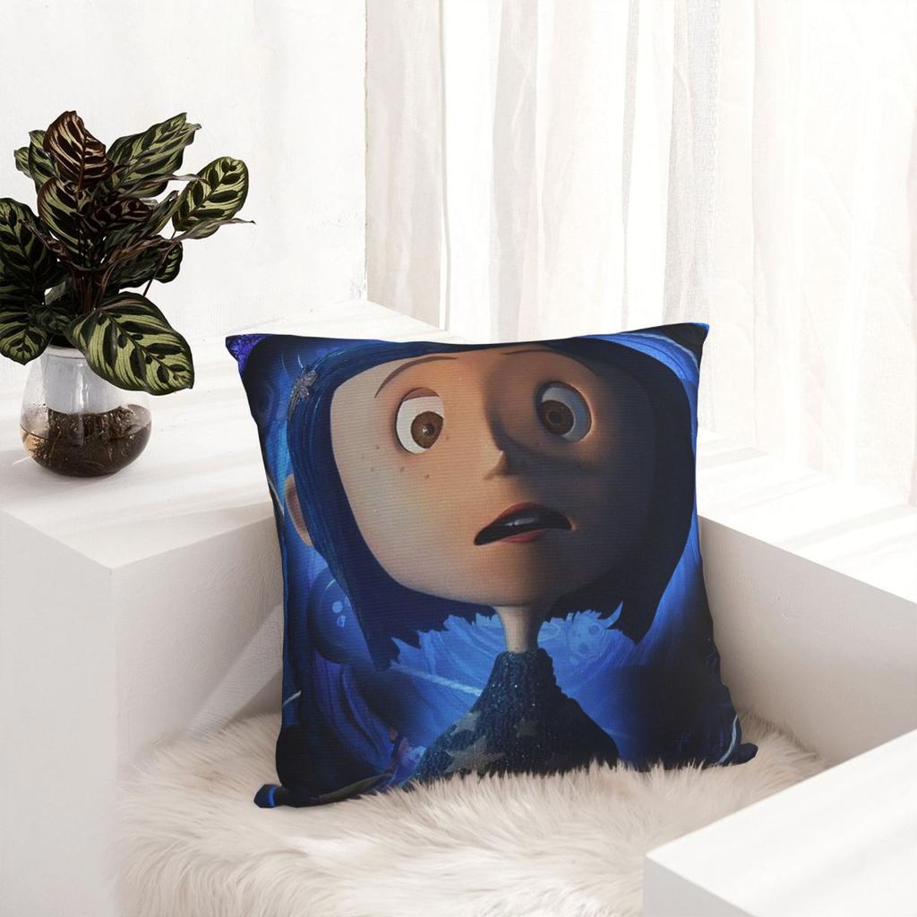 Coraline Secret Square Pillow Case Cushions For Sofa Fantasy Movie Horror Girl Vintage Cushion Covers