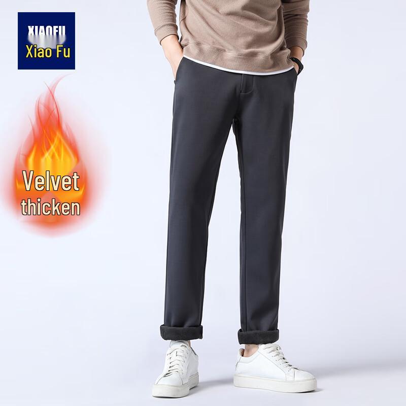 Men s Fleece-Lined Straight-Leg Casual Business Pants 32