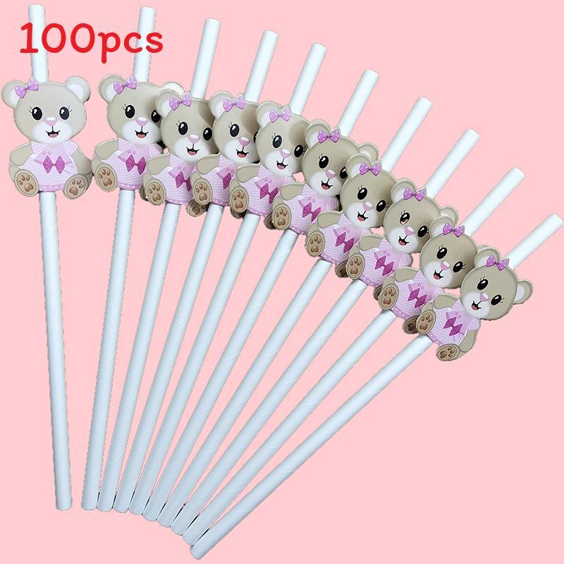 Teddy Bear Party Paper Straws For Cake Decor And Drink Presentation