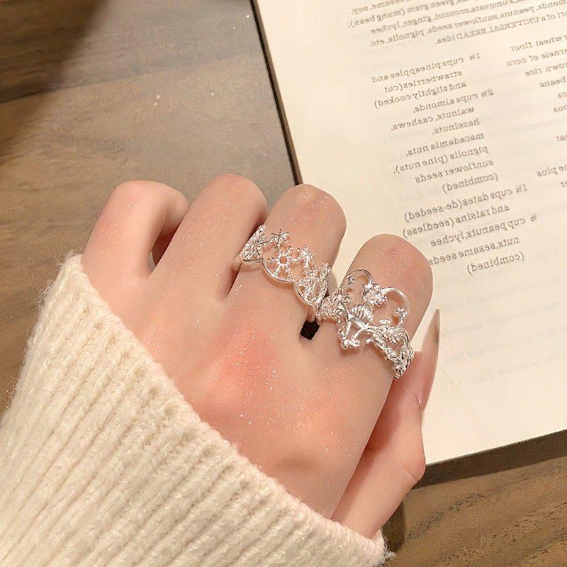 Chic 3D Snowflake & Heart Flower Open Ring – Versatile Stackable for Women