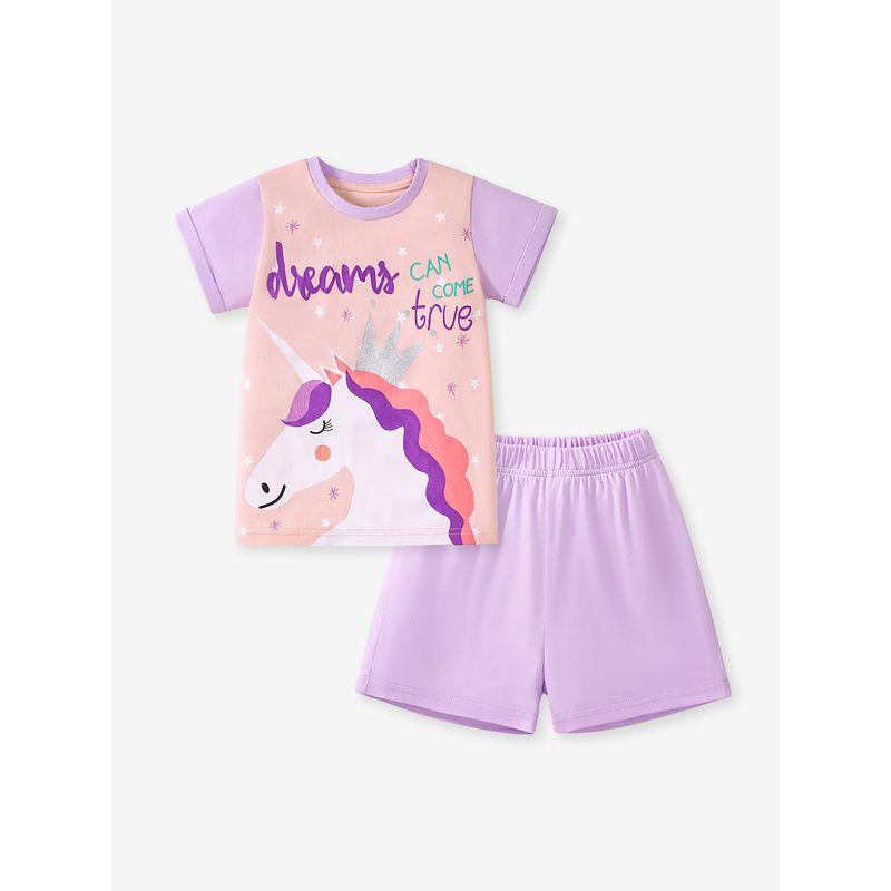 Pink and Purple Cartoon Unicorn Set, New Summer Style, Cute Short-Sleeved T-Shirt and Shorts Two-Piece Set for Small and Medium-Sized Children 8