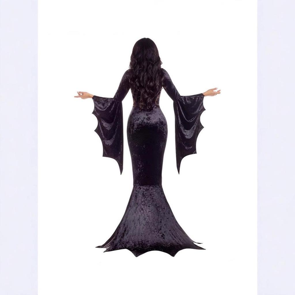 European & American Gothic Witch Vampire Halloween Masquerade Costume - Long Dress with Bat, Witch, Ghost, and Bride Themes for Performance