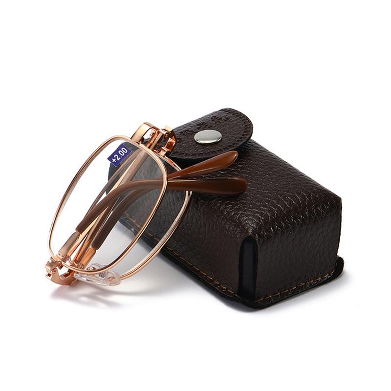 Fashion Portable Folding Reading Glasses Men Women Oval Metal Frame Presbyopic Magnifying Glasses Male Female Eyewear with Case