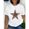 European Size Women'S Chic Leopard Print Star T-Shirt - Casual Crew Neck, Short Sleeve, Stretchy Polyester Blend