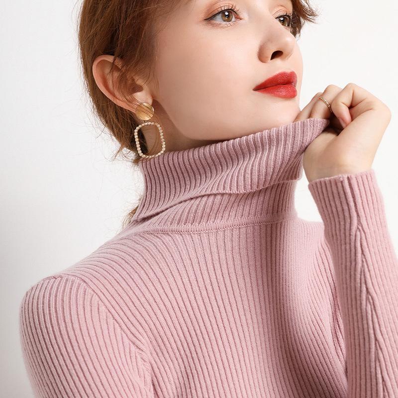 WomenTurtleneck Sweater Autumn Winter Slim Fit Pullover Tight Stretch Knit Base Shirt Long Sleeve Simple Pullover Knit Top