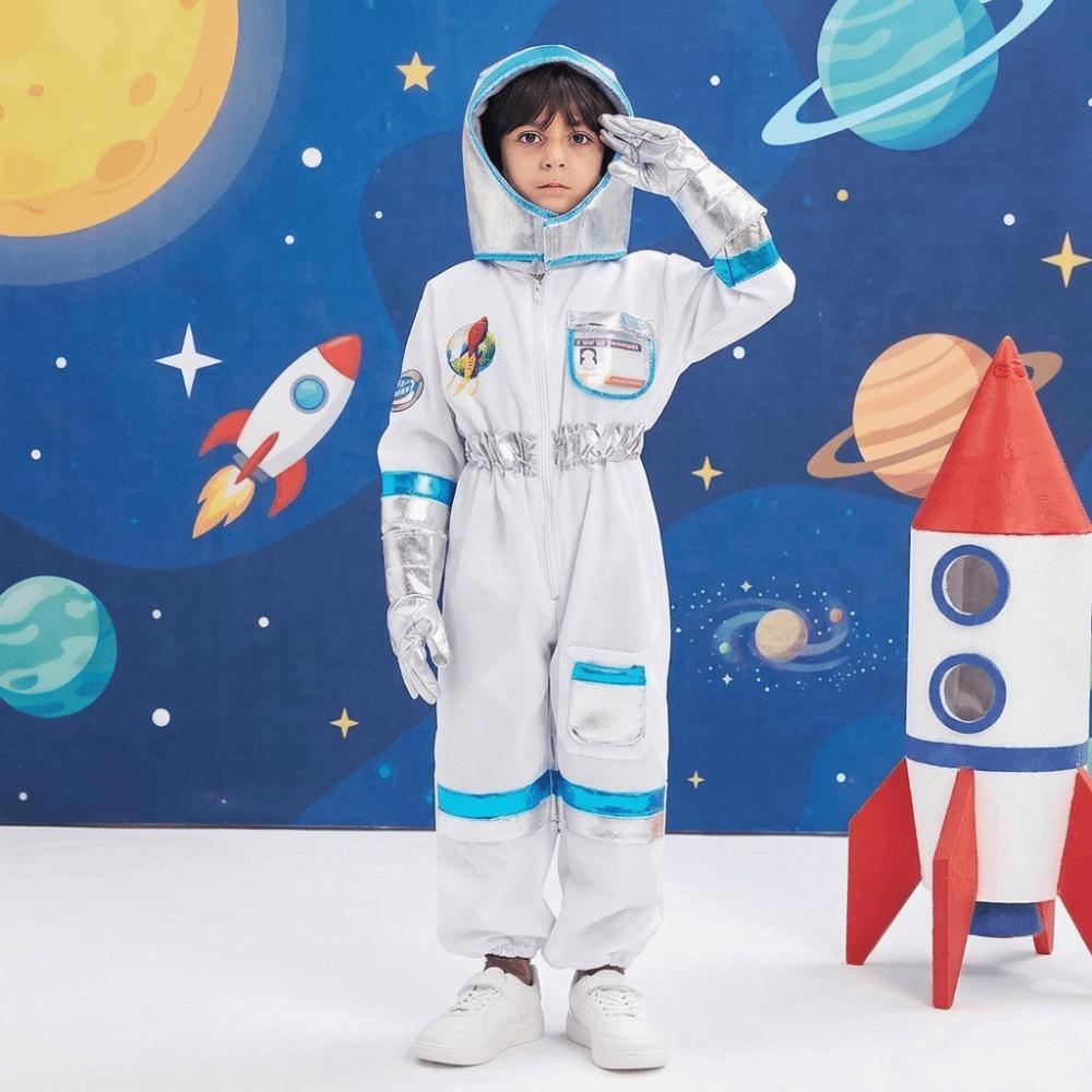 with Gloves Child Spaceman Outfit with Cap Space Suit Rocket Jumpsuit Stage Wear