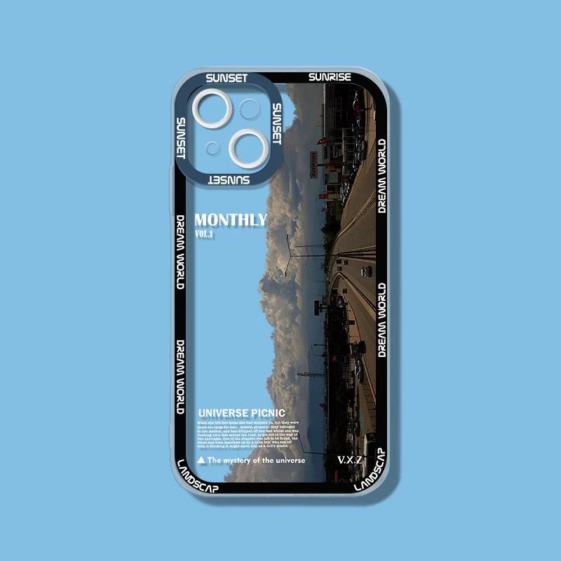 INS Purple Blue Sunset Snow Mountain Phone Case For iPhone 14 15 13 12 11Pro Max XR X XS Natural Scenery Shockproof Bumper Cover