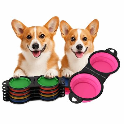 Conception 2 en 1 Gamelles Pliables pour Chiens avec Boucle Bord Renforcé Gamelles Doubles pour Chiens Pliables à 180 Degrés Gamelle Double pour Animaux