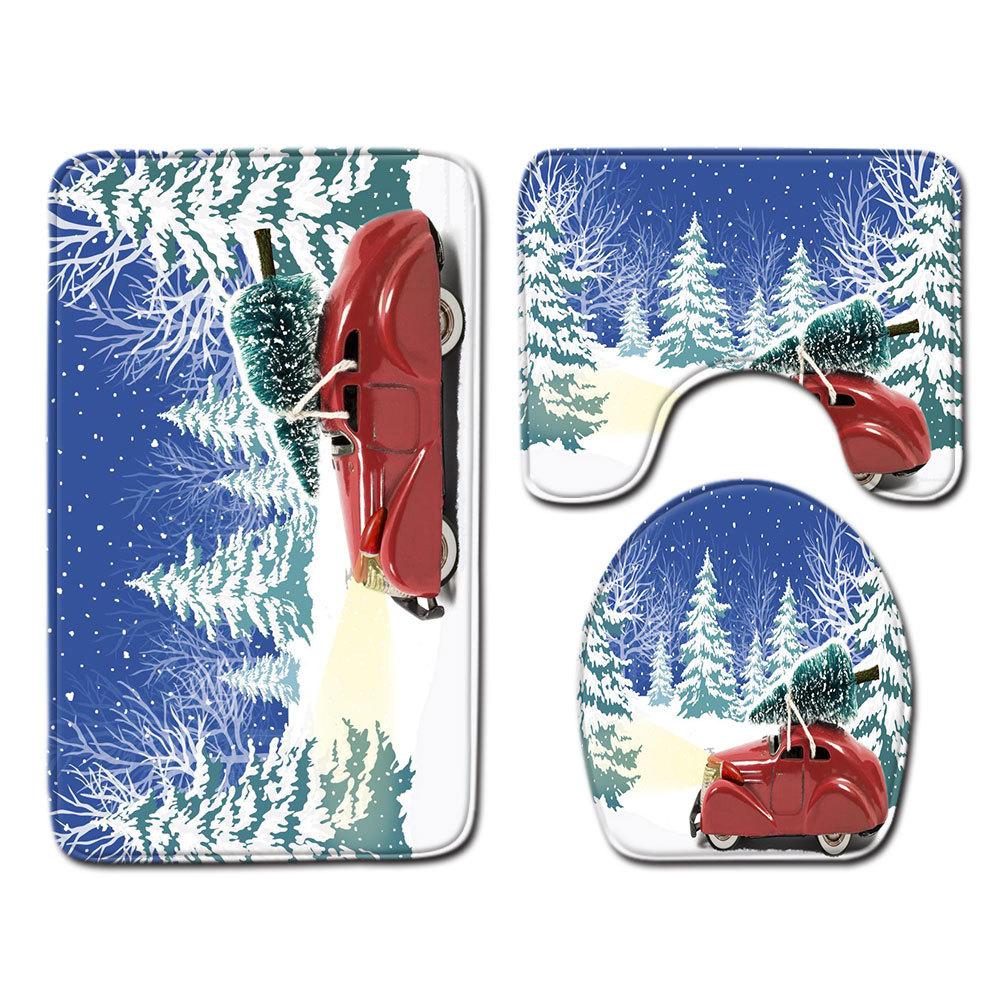 Christmas Bathroom Floor Mat Toilet Three-Piece Set