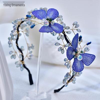 Yixing Blue Butterfly Luxury Headband for Brides and Photography, A413 Hair Accessory